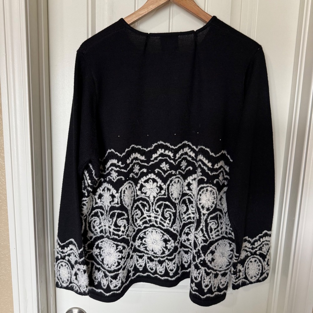 Susan Bristol Sweater Womens 2W Black Hand Embroidered Beaded Wool Blend - Picture 5 of 8